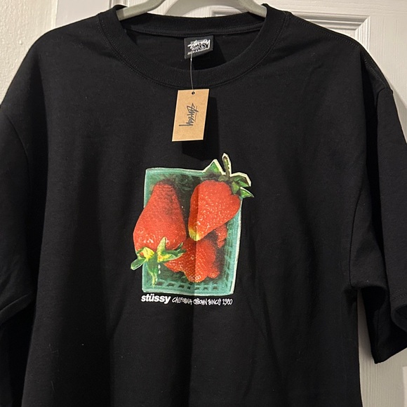 Stussy Black Tee with Strawberry Design - Picture 1 of 3